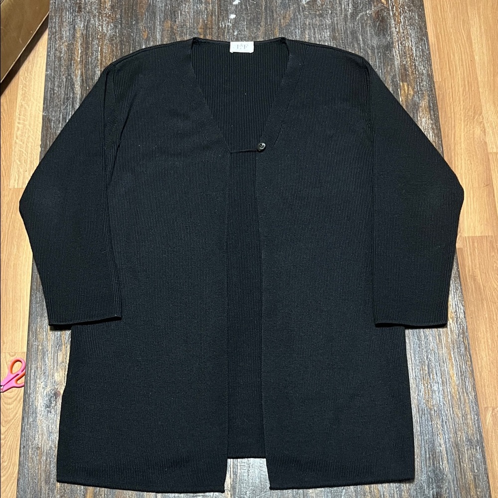 Black Open-Front Women's Cardigan Jacket. Made in Italy